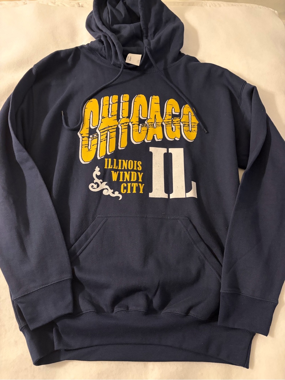 Source Unknown Navy Hoodie with Yellow Chicago Graphic
